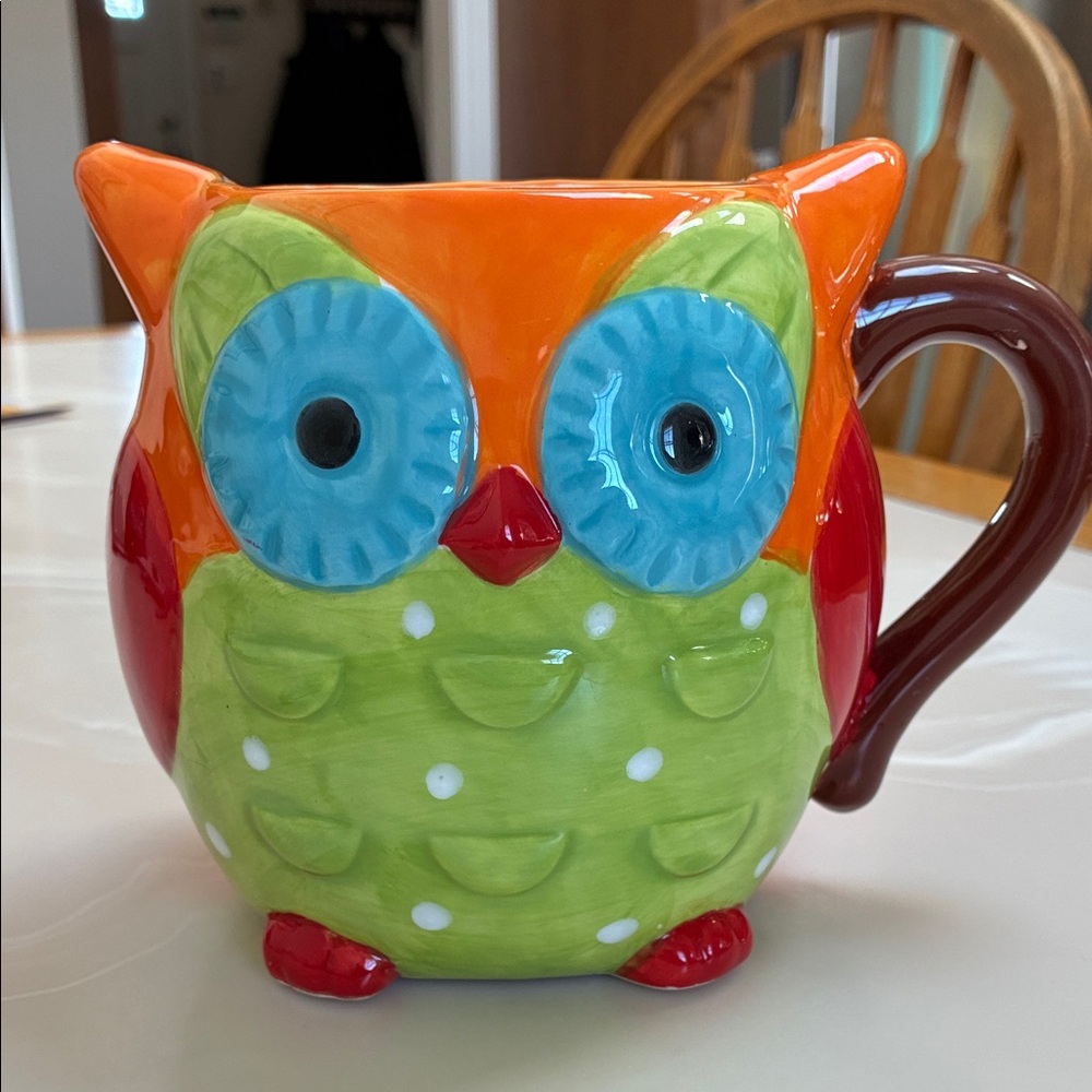 Colorful Owl Ceramic Planter - Bright Orange, Lime Green & Turquoise